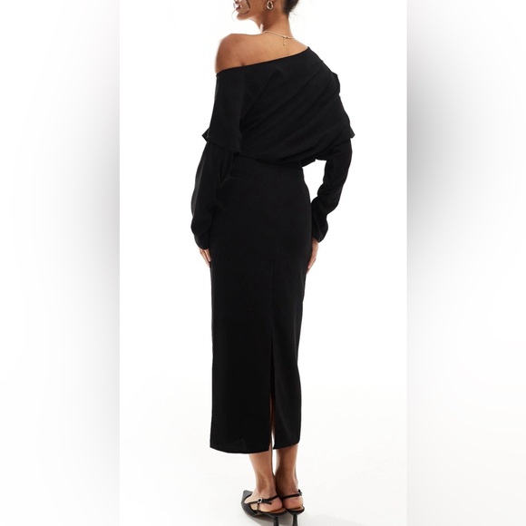 Fallen shoulder midi dress black - Picture 2 of 2